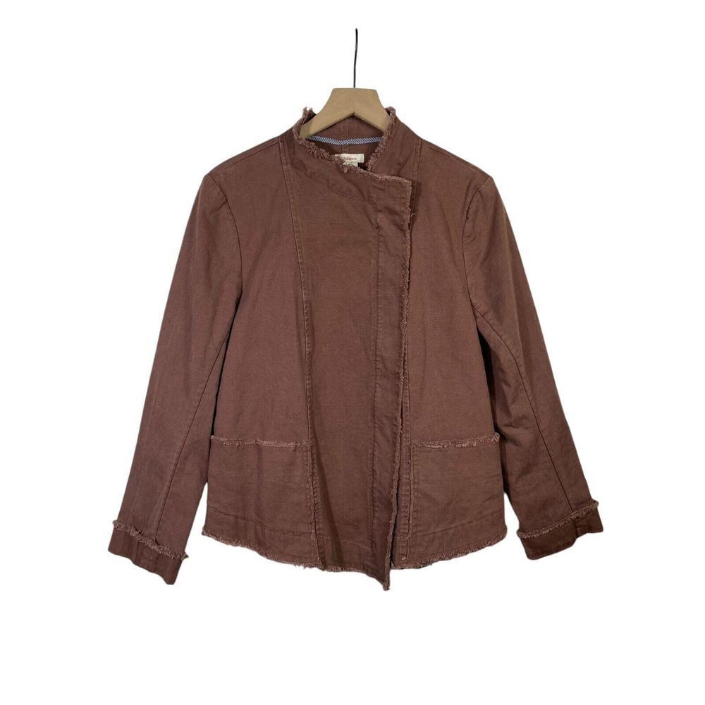 Sundance Women Asymmetrical Zip Fringe Brown Sz 14 Stretch Cotton Boho‎ Western